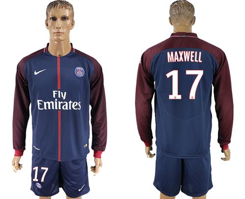 Paris Saint-Germain #17 Maxwell Home Long Sleeves Soccer Club Jersey - Click Image to Close